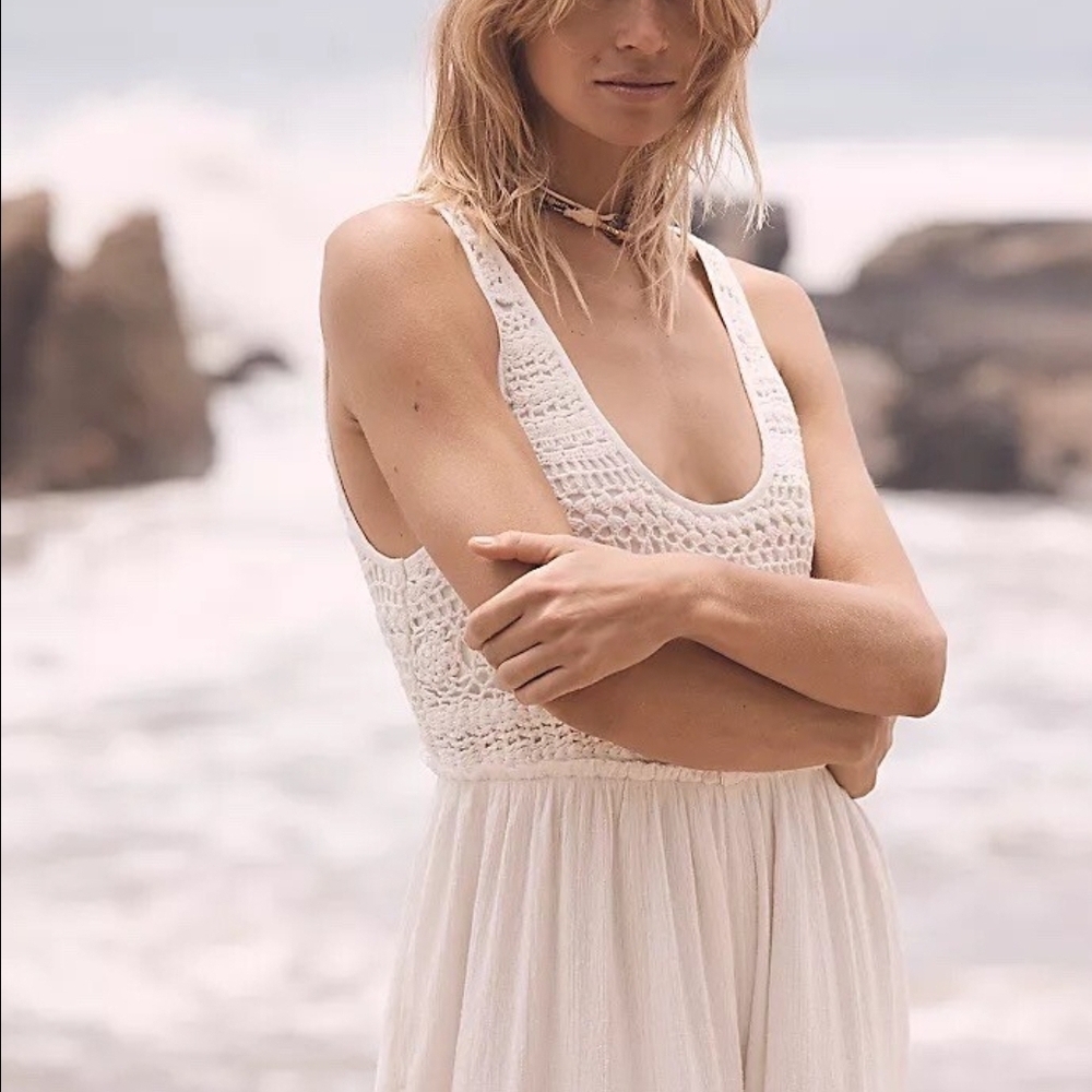 Free People Cream Wide Leg Jumpsuit
